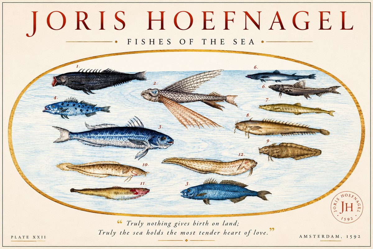 Joris Hoefnagel Fishes of the Sea I No6 - Affiche