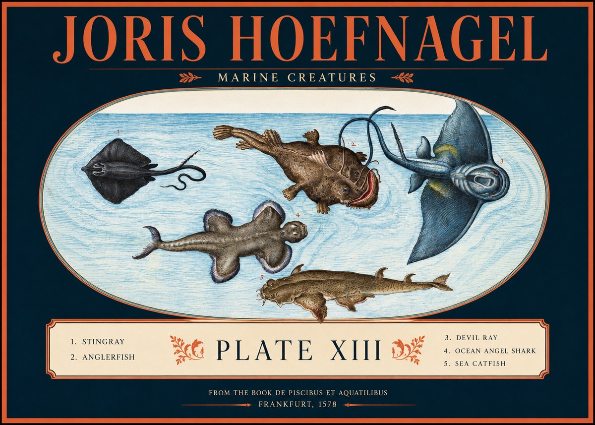Joris Hoefnagel Marine Creatures Plate Xiii No2 - Affiche