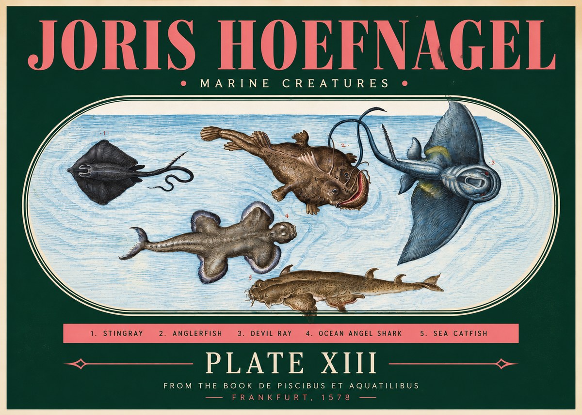 Joris Hoefnagel Marine Creatures Plate Xiii No3 - Affiche