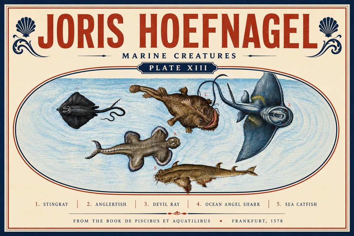 Joris Hoefnagel Marine Creatures Plate Xiii No6 - Affiche