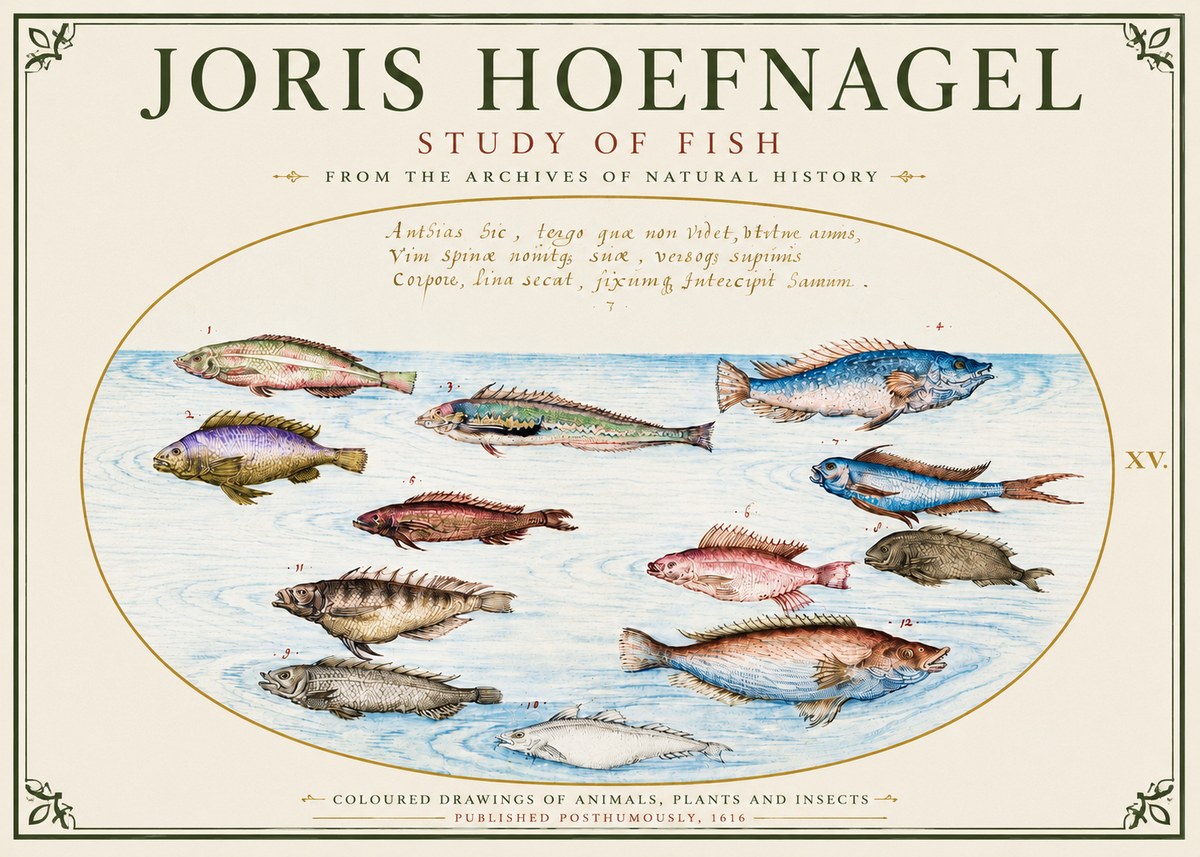 Joris Hoefnagel Study of Fish No6 - Affiche