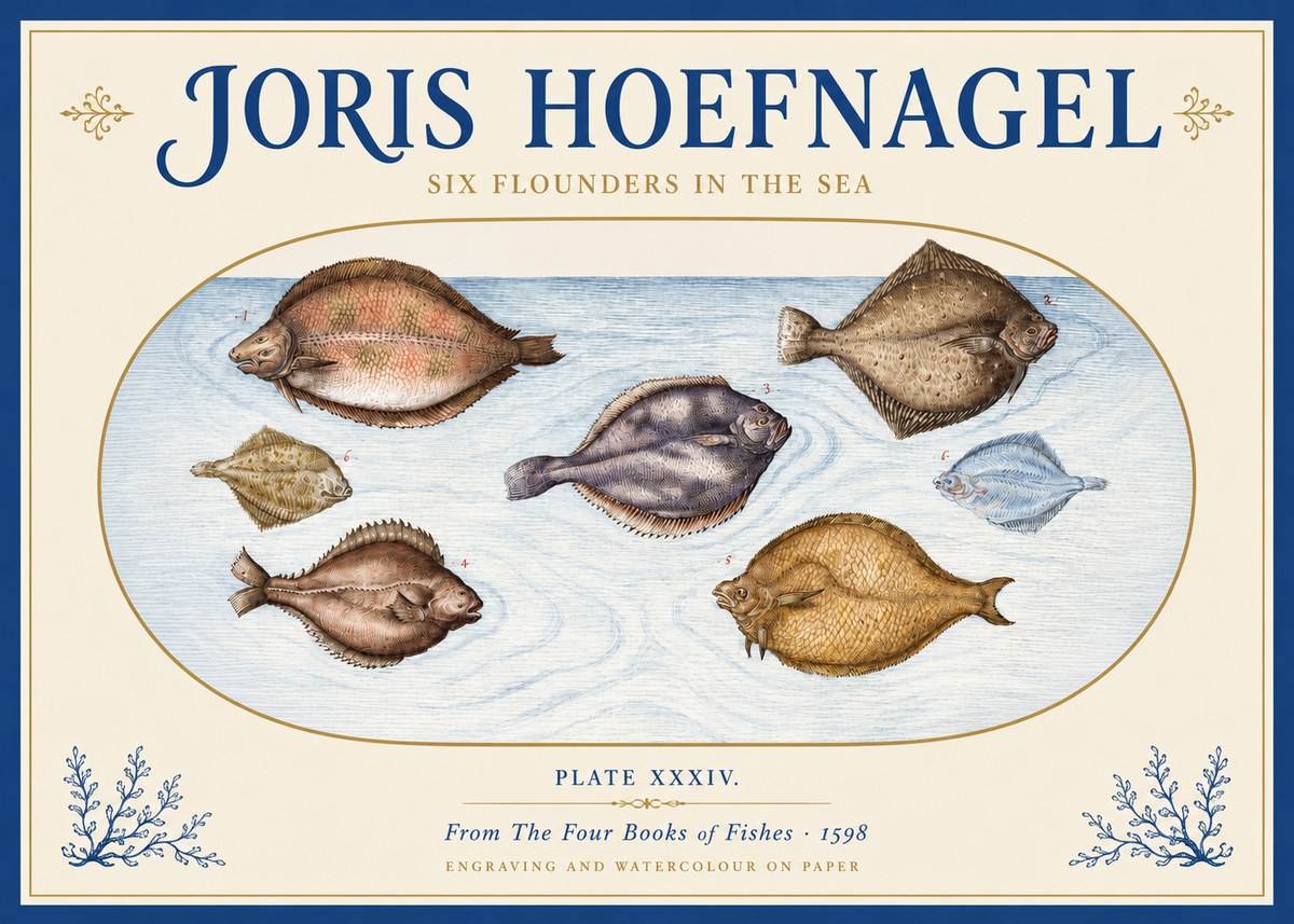 Joris Hoefnagel Six Flounders in the Sea No3 - Affiche