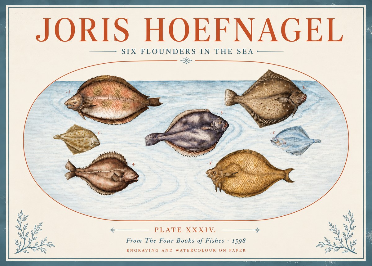 Joris Hoefnagel Six Flounders in the Sea No4 - Affiche