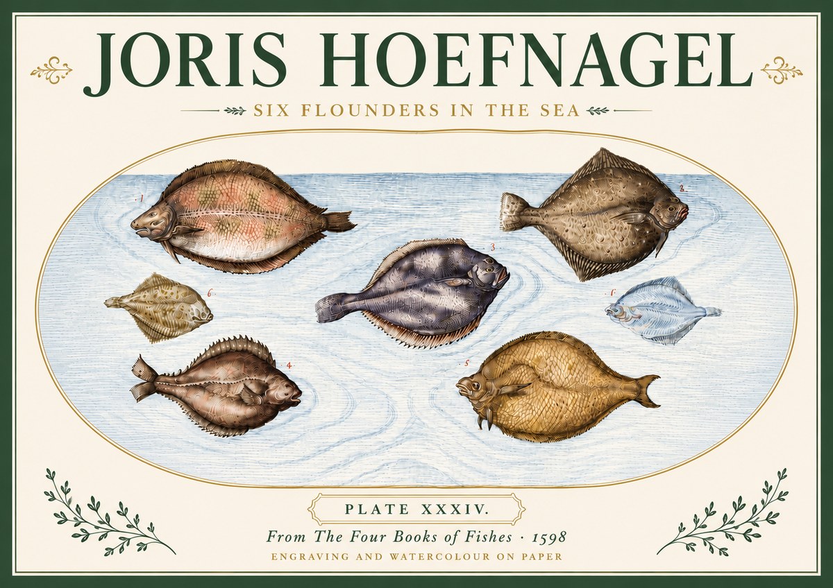 Joris Hoefnagel Six Flounders in the Sea No6 - Affiche