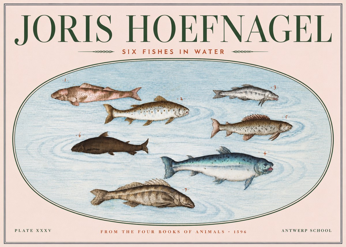 Joris Hoefnagel Six Fishes in Water I No3 - Affiche