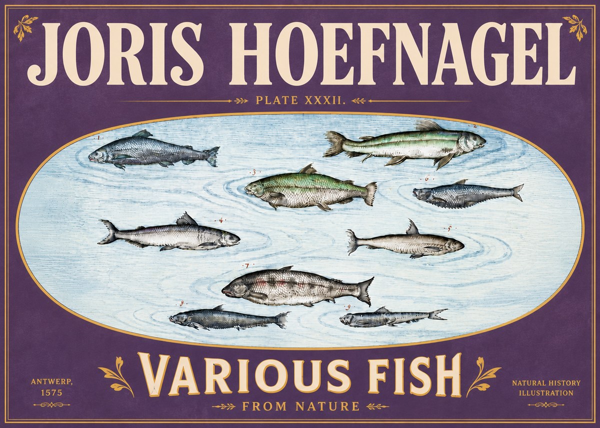 Joris Hoefnagel Various Fish from Nature No6 - Affiche