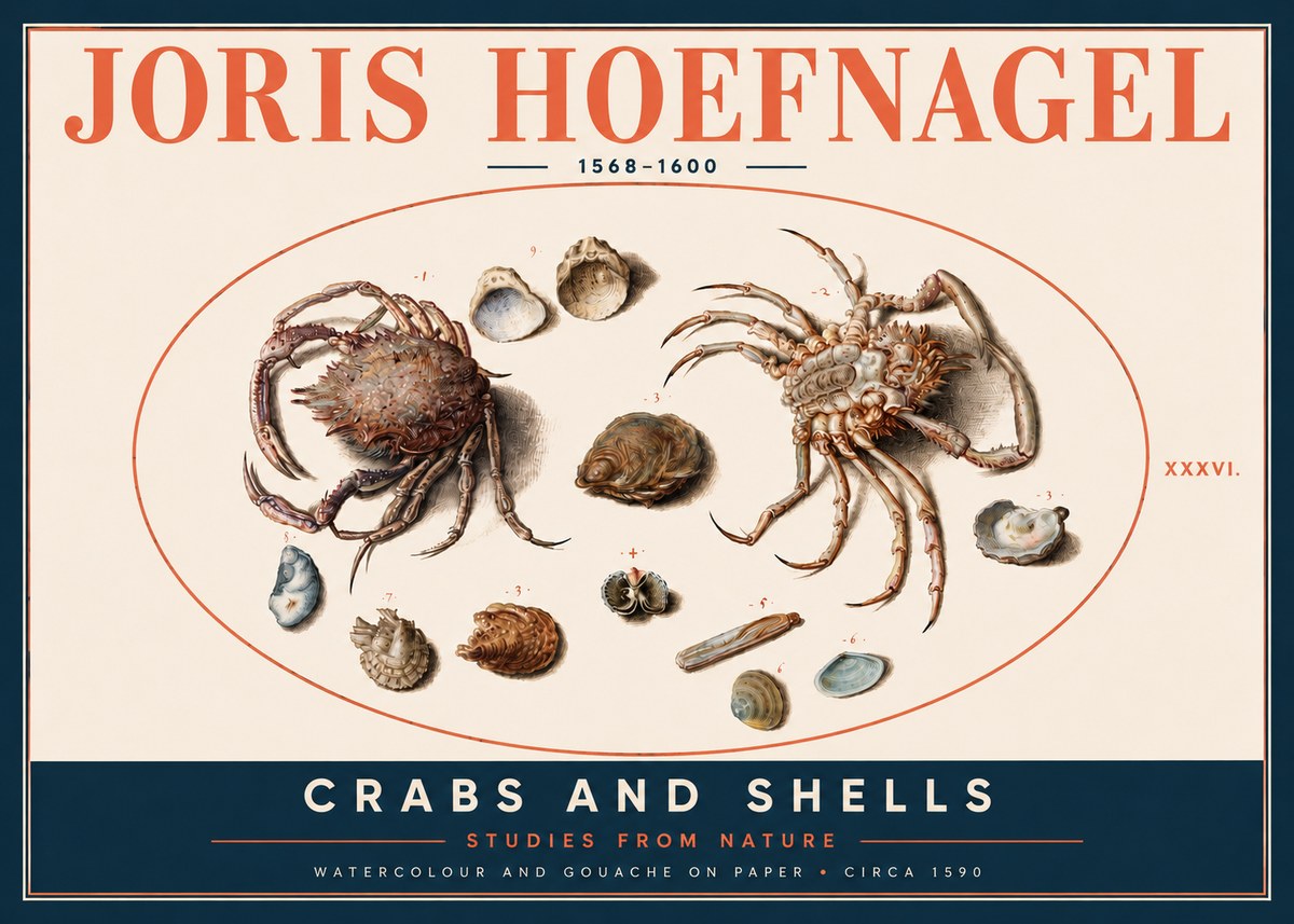 Joris Hoefnagel Crabs and Shells - Studies from Nature No4 - Affiche