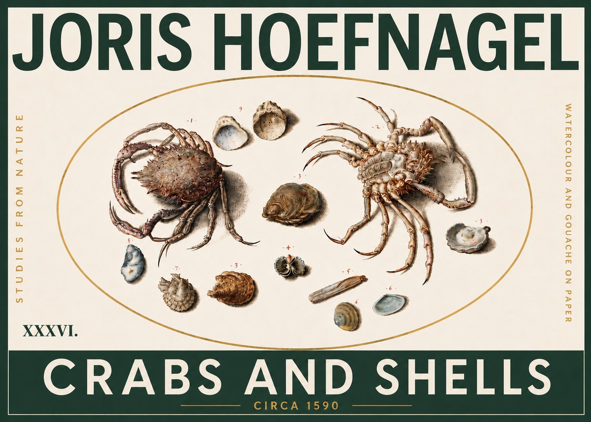 Joris Hoefnagel Crabs and Shells - Studies from Nature No5 - Affiche