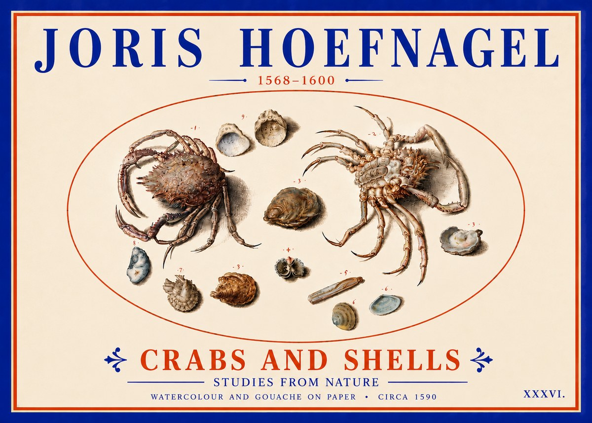 Joris Hoefnagel Crabs and Shells - Studies from Nature No6 - Affiche