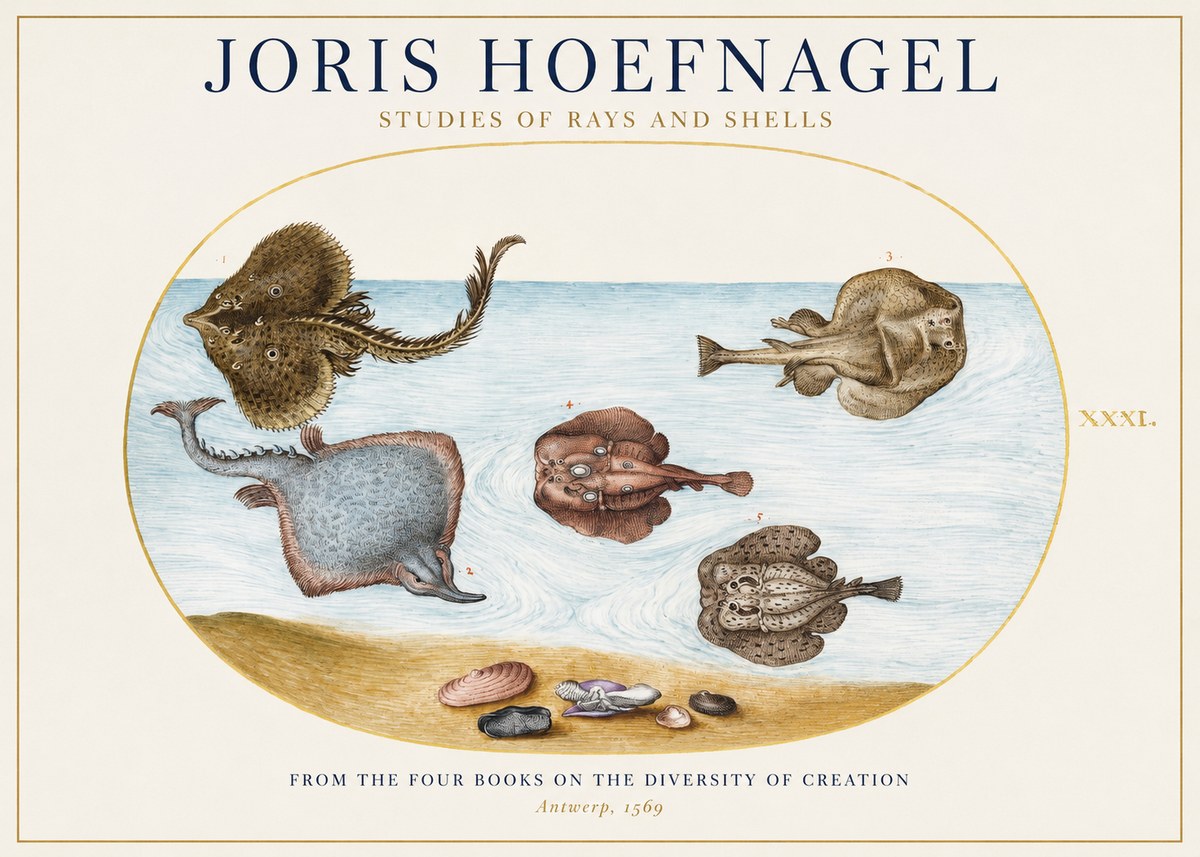 Joris Hoefnagel Studies of Rays and Shells No1 - Affiche