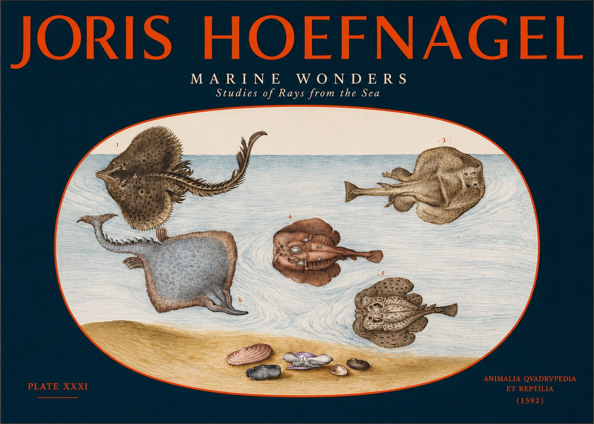 Joris Hoefnagel Studies of Rays and Shells No3 - Affiche