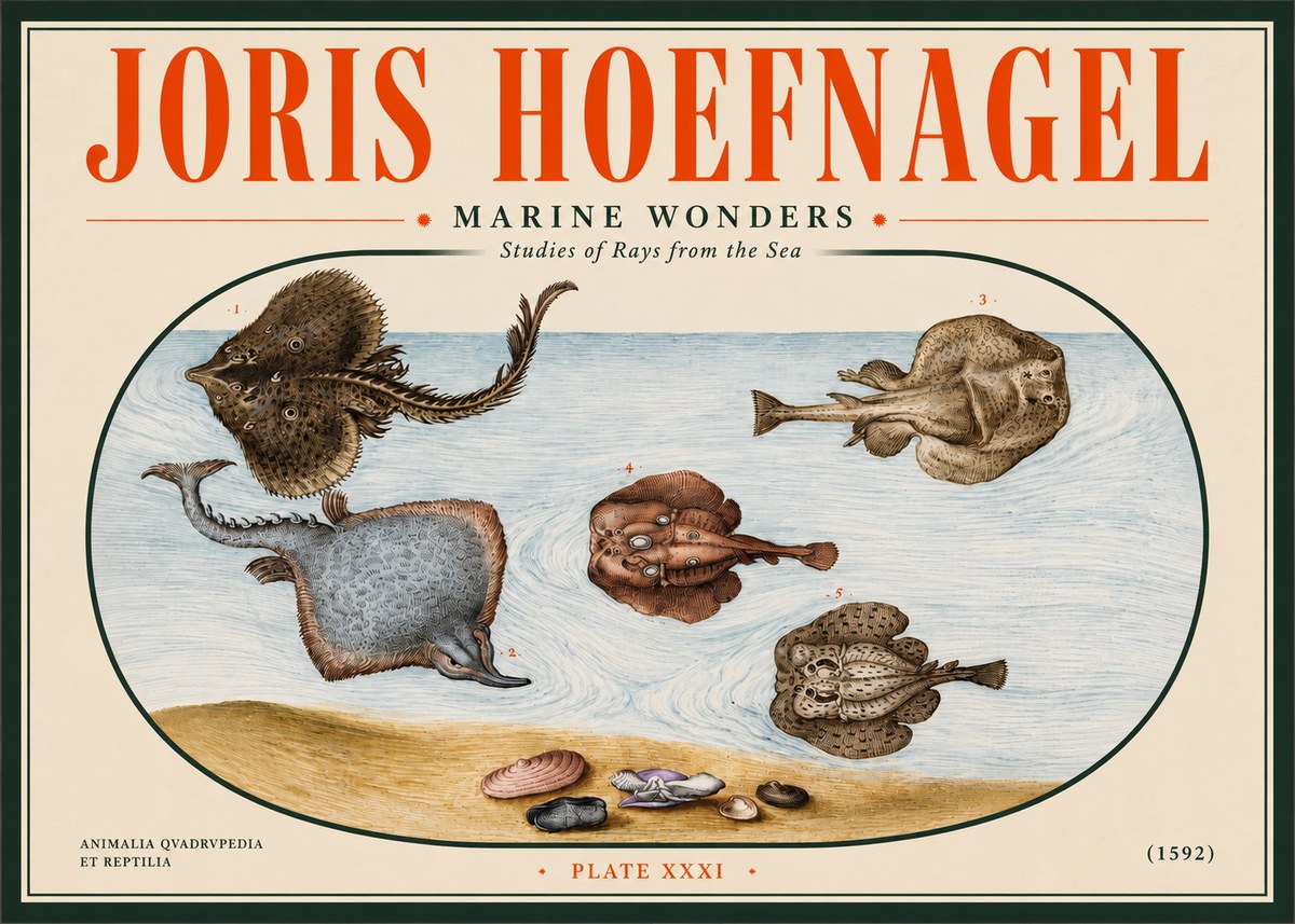 Joris Hoefnagel Studies of Rays and Shells No5 - Affiche