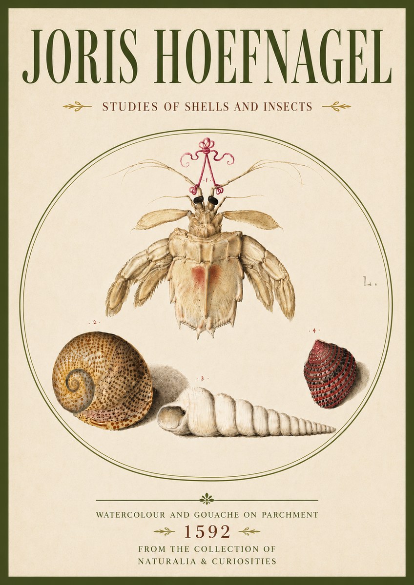 Joris Hoefnagel Studies of Shells and Insects No6 - Affiche