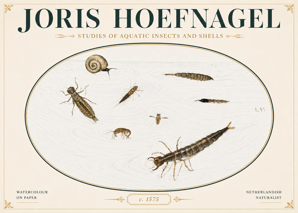 Joris Hoefnagel Studies of Aquatic Insects and Shells No4 - Affiche