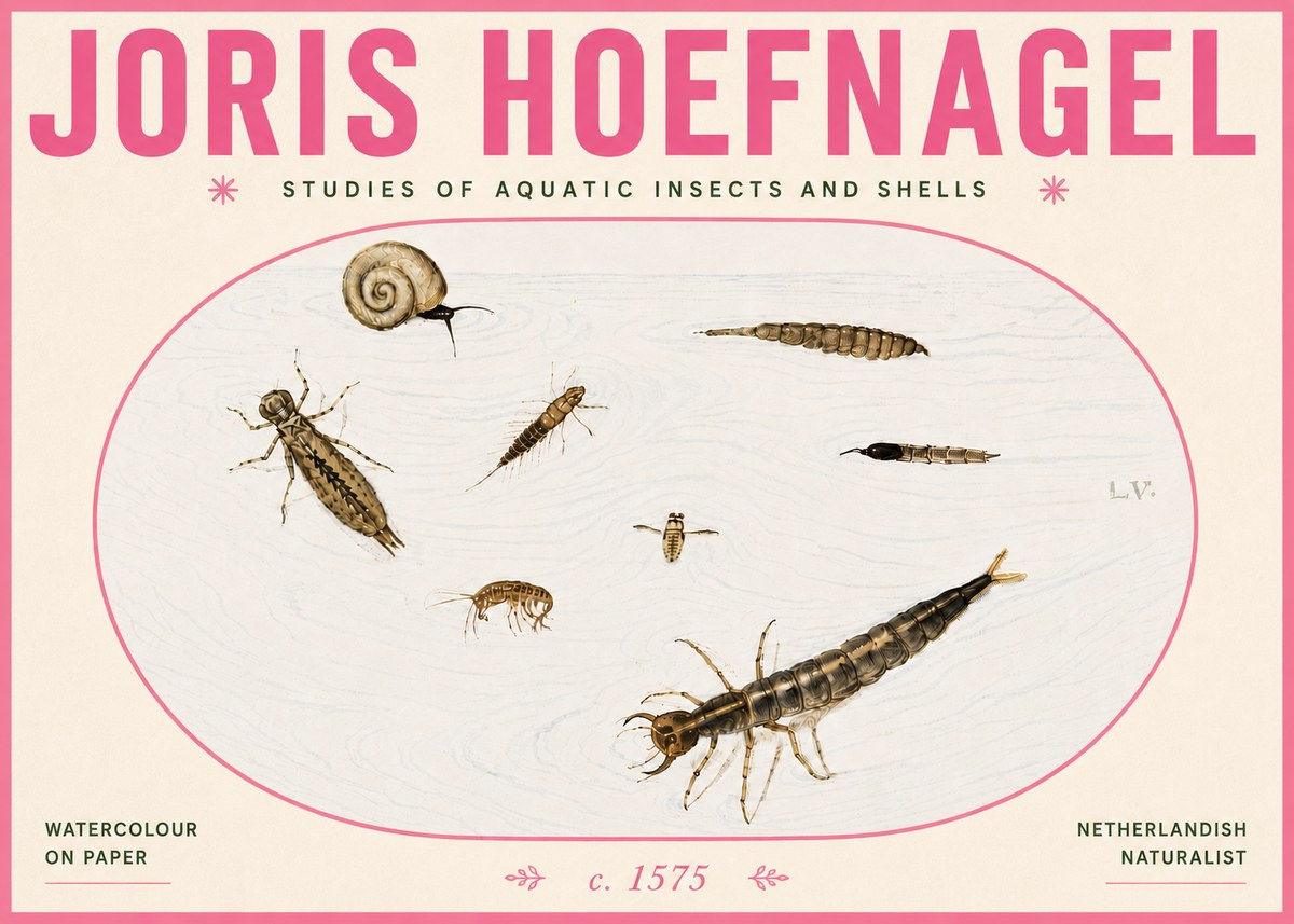 Joris Hoefnagel Studies of Aquatic Insects and Shells No6 - Affiche