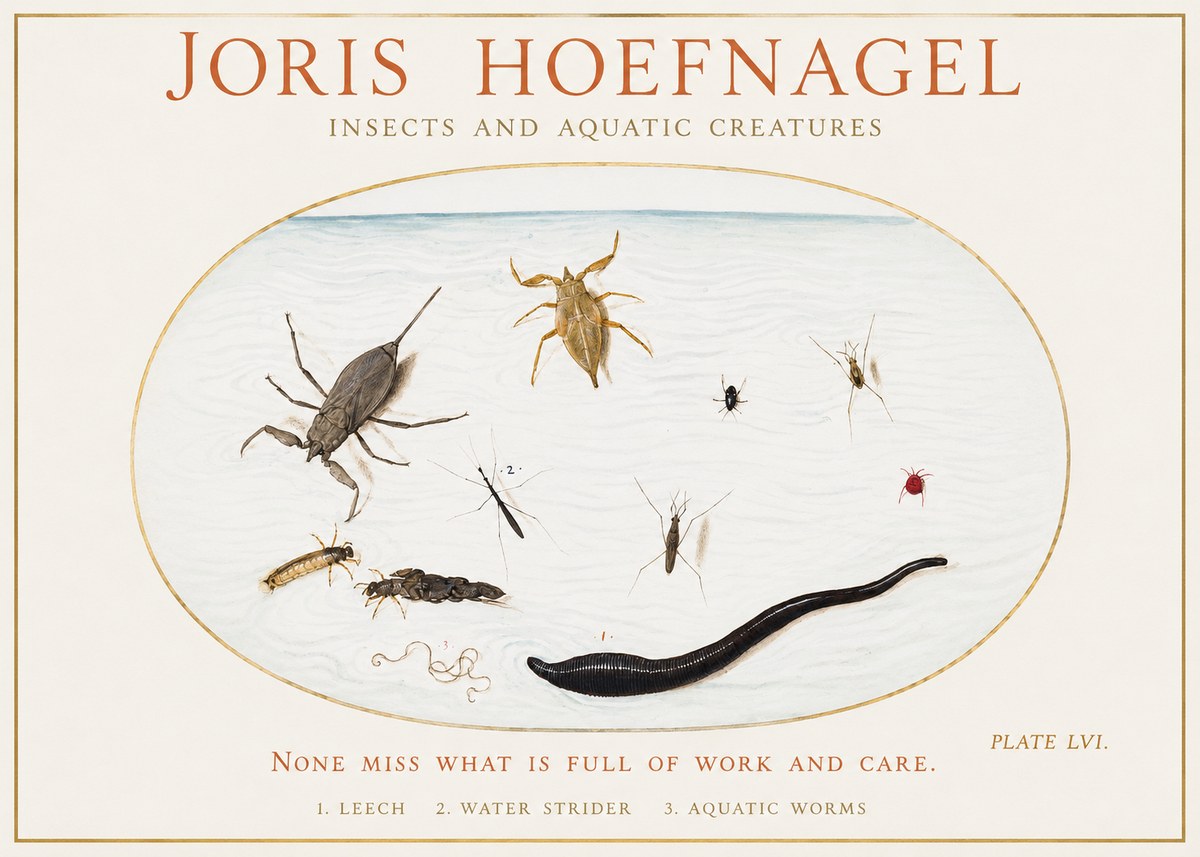 Joris Hoefnagel Insects and Aquatic Creatures No1 - Affiche