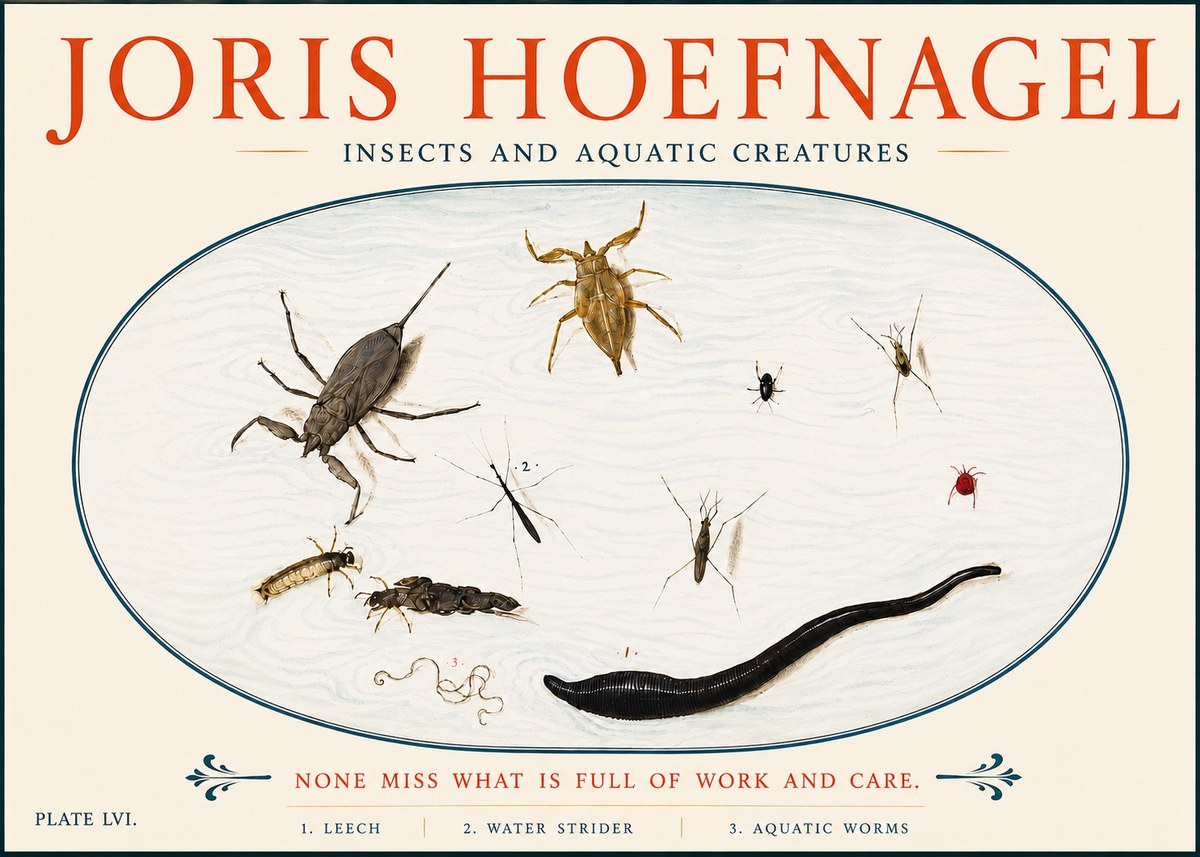 Joris Hoefnagel Insects and Aquatic Creatures No5 - Affiche