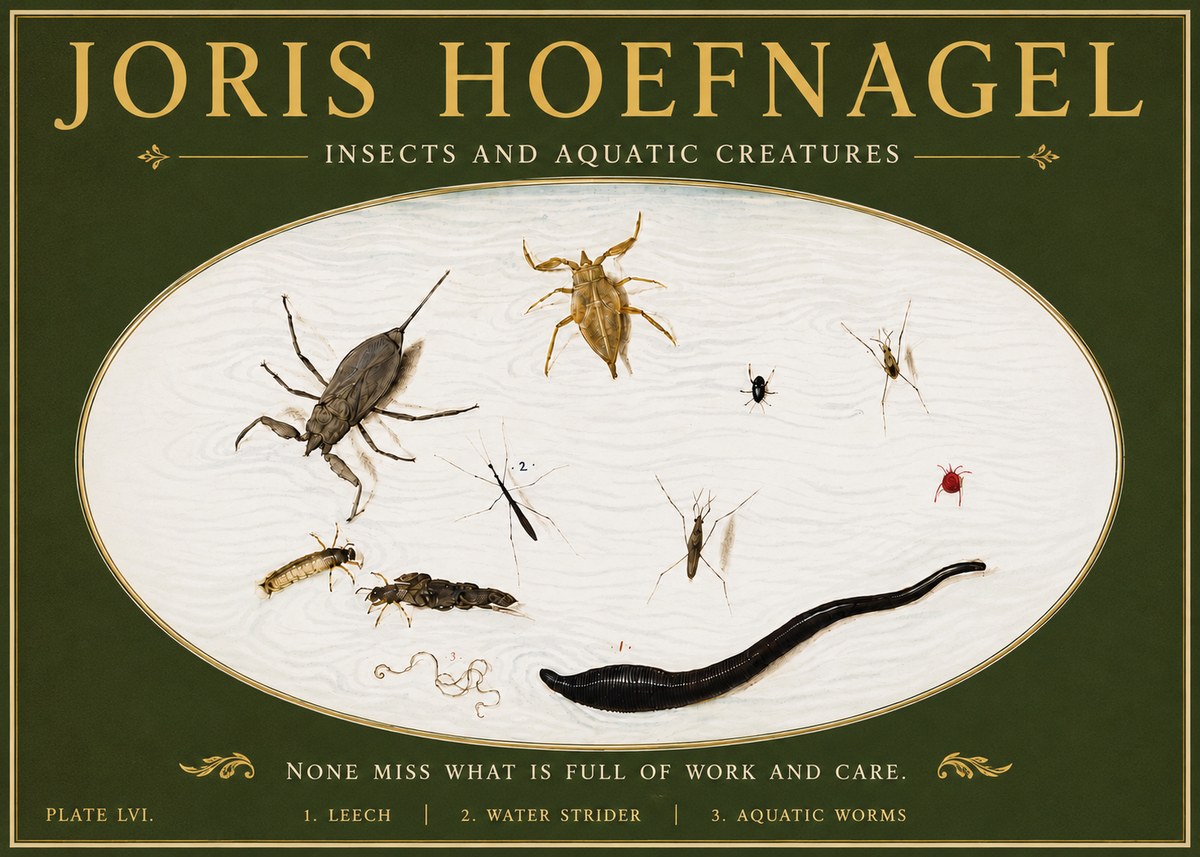 Joris Hoefnagel Insects and Aquatic Creatures No6 - Affiche