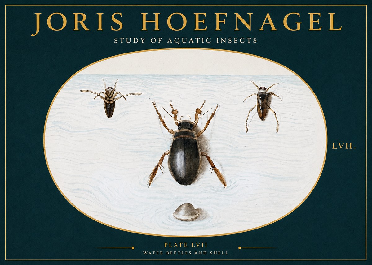 Joris Hoefnagel Water Beetles and Shell No2 - Affiche