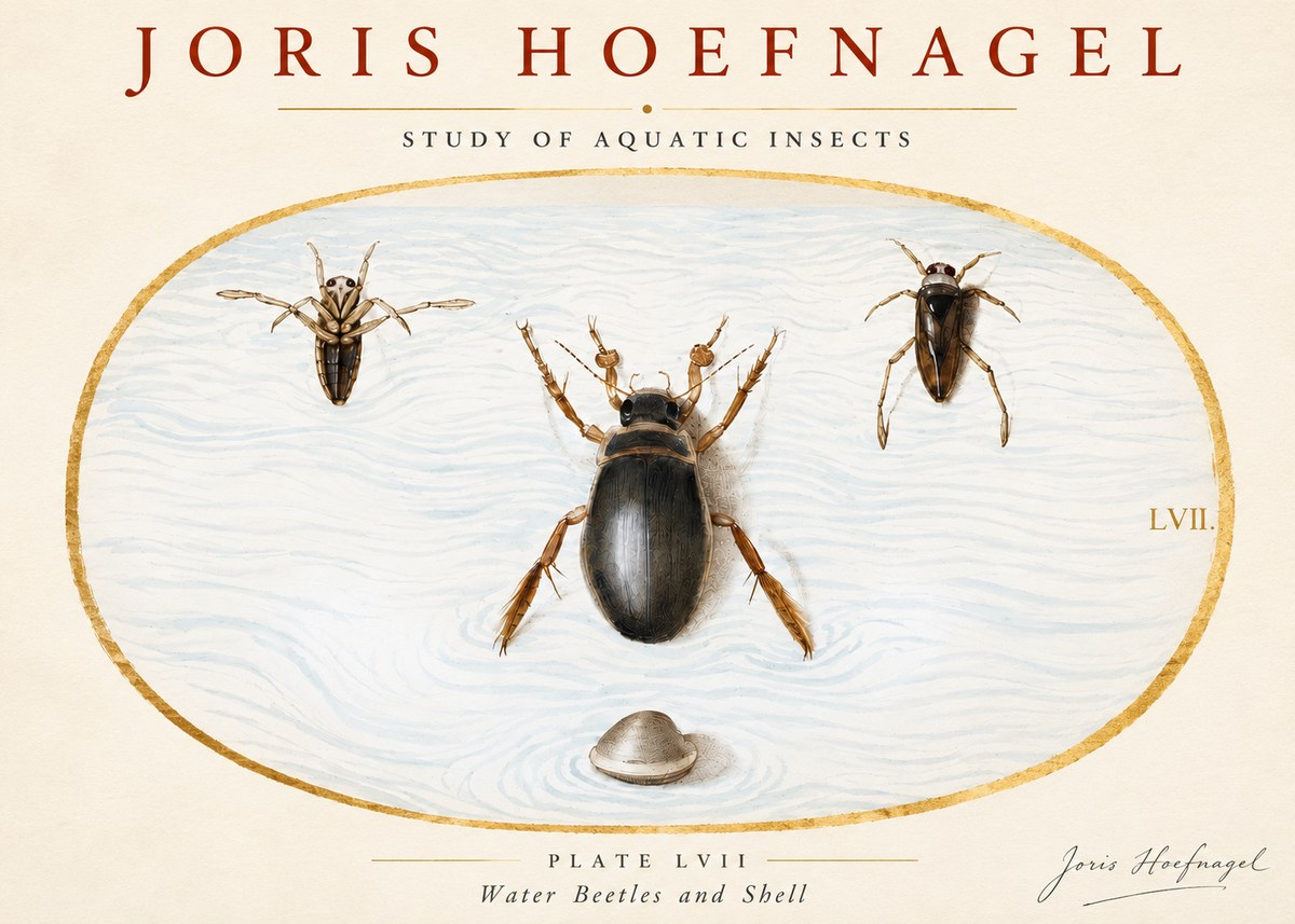 Joris Hoefnagel Water Beetles and Shell No3 - Affiche