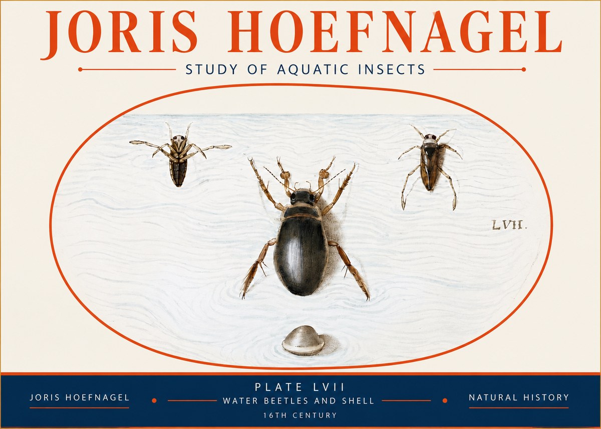 Joris Hoefnagel Water Beetles and Shell No4 - Affiche