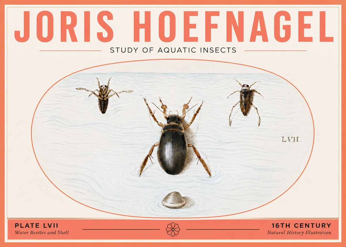 Joris Hoefnagel Water Beetles and Shell No5 - Affiche