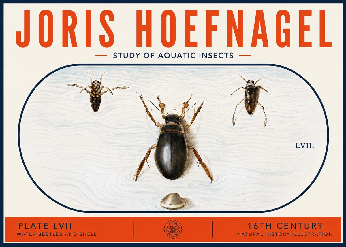 Joris Hoefnagel Water Beetles and Shell No6 - Affiche