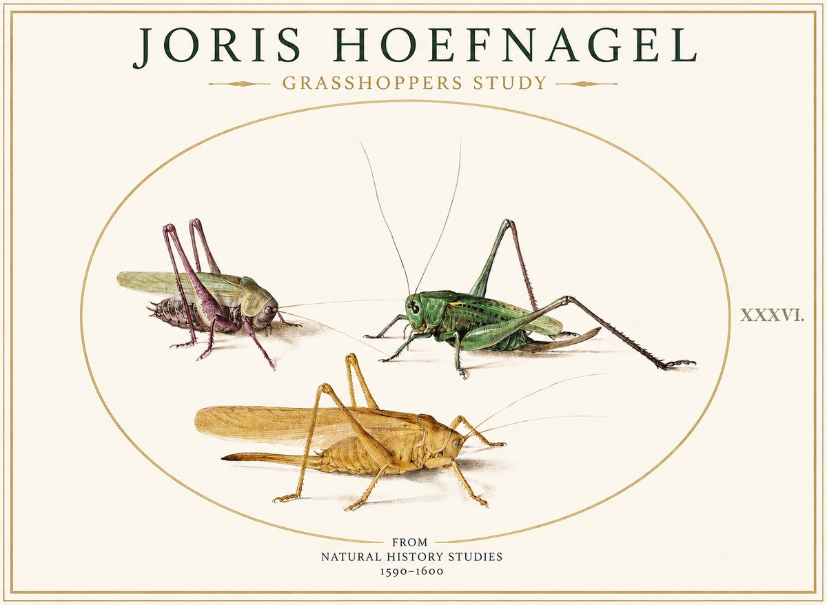 Joris Hoefnagel Grasshoppers Study No1 - Affiche