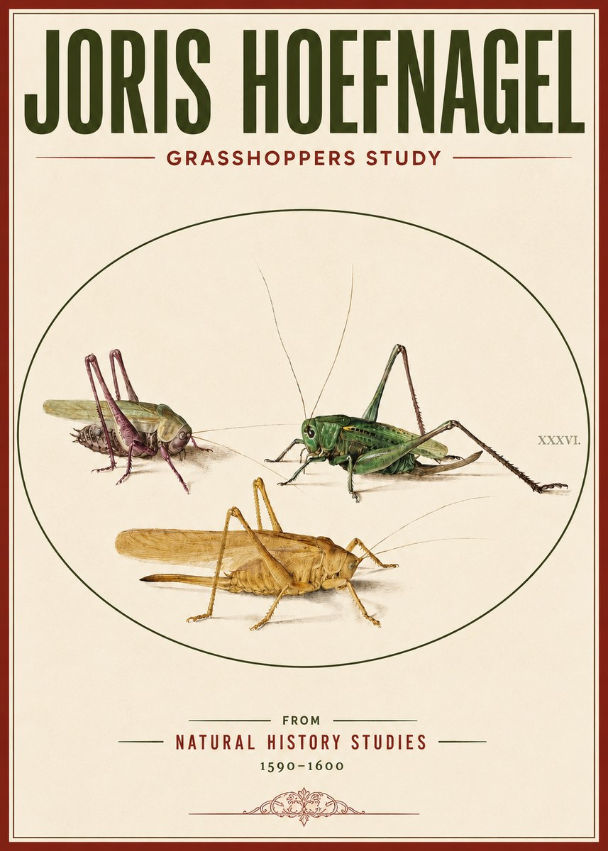 Joris Hoefnagel Grasshoppers Study No3 - Affiche