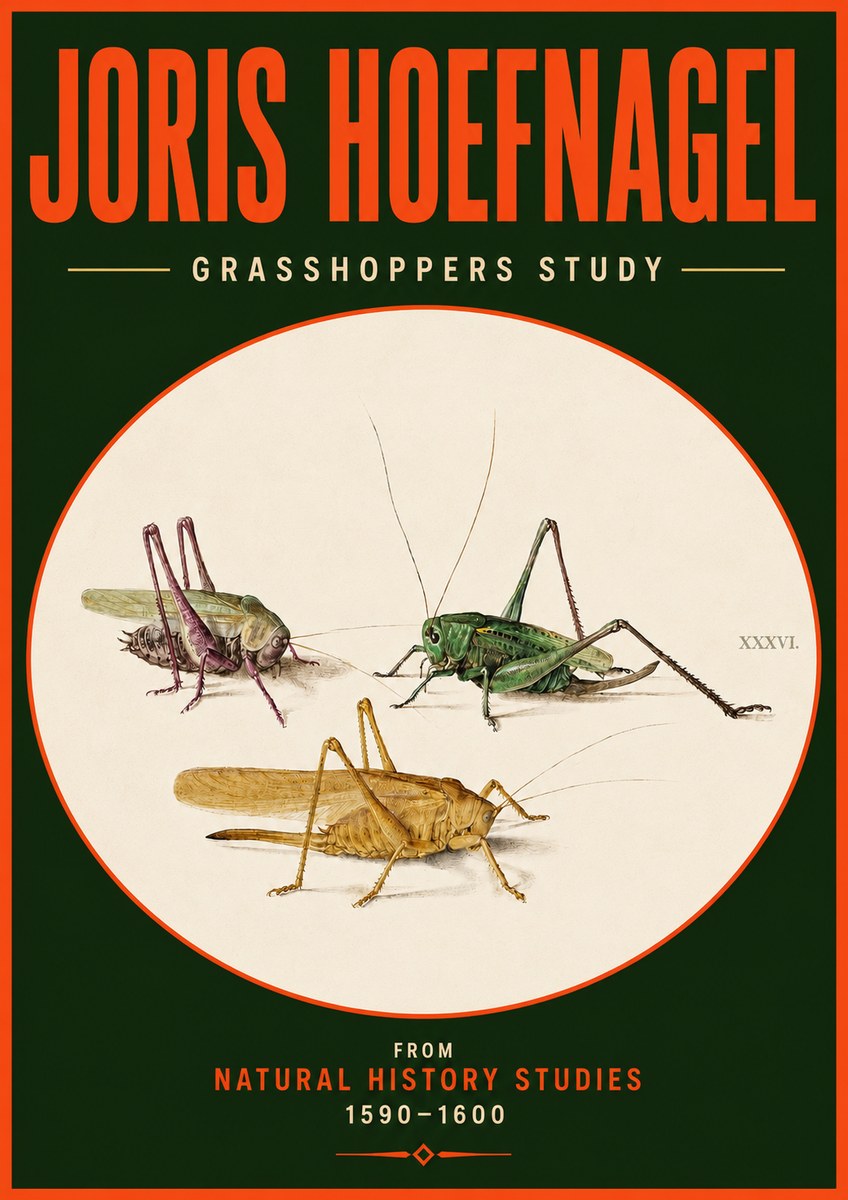 Joris Hoefnagel Grasshoppers Study No4 - Affiche