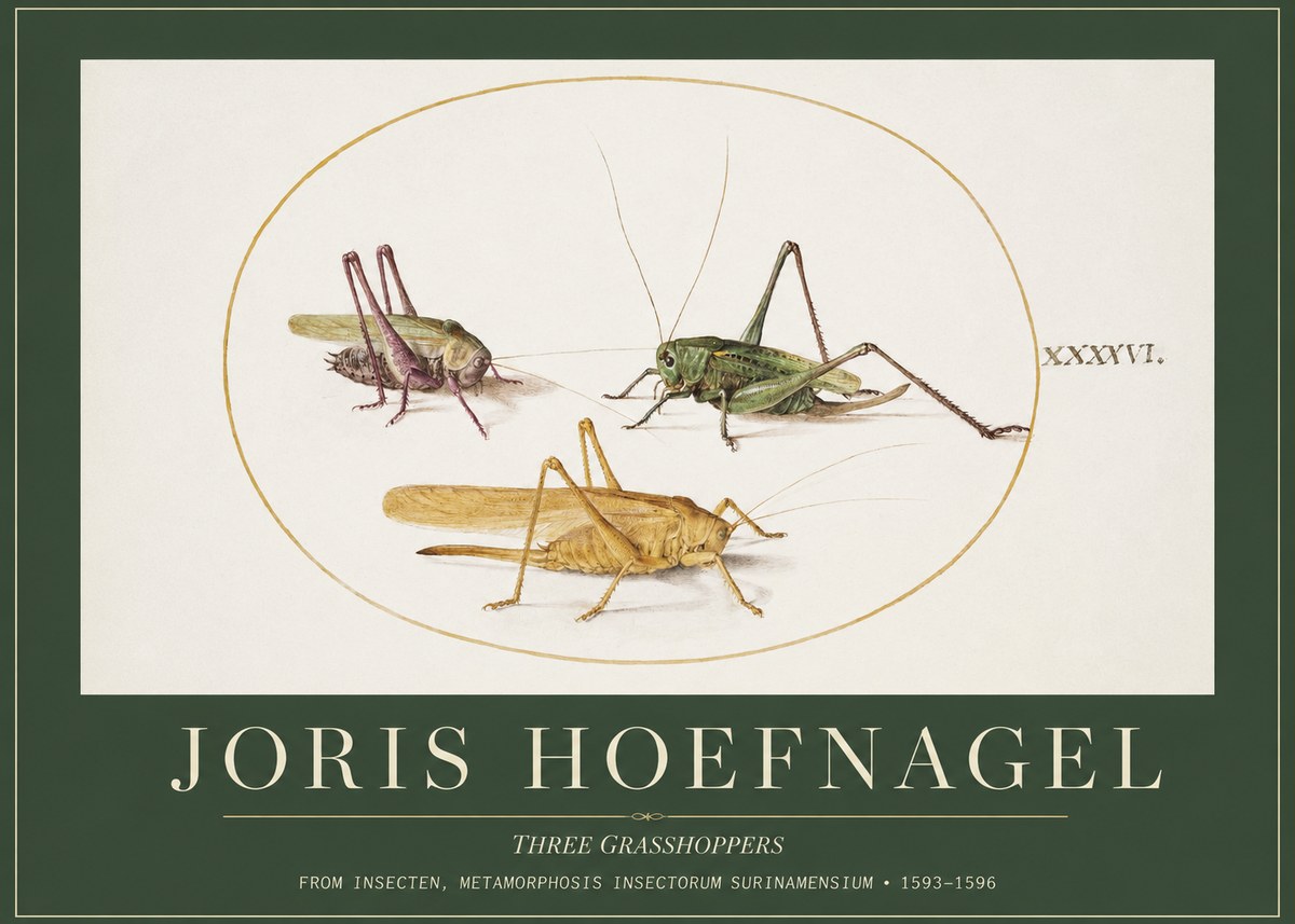 Joris Hoefnagel Grasshoppers Study No5 - Affiche
