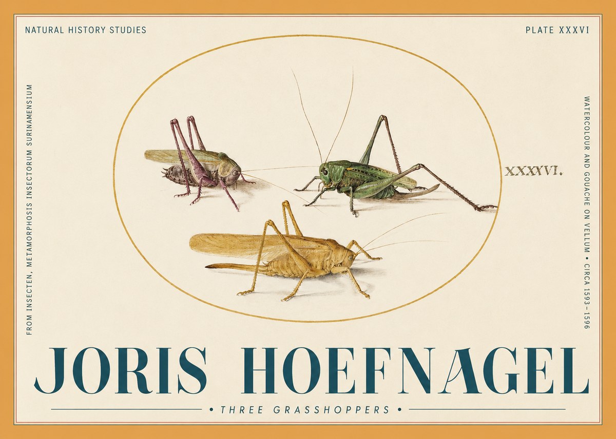 Joris Hoefnagel Grasshoppers Study No6 - Affiche