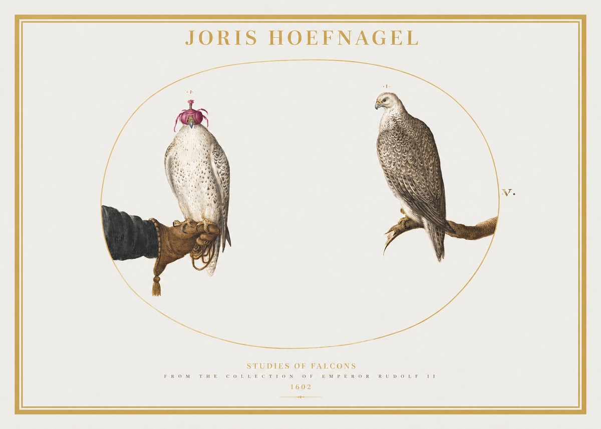 Joris Hoefnagel Studies of Falcons No2 - Affiche