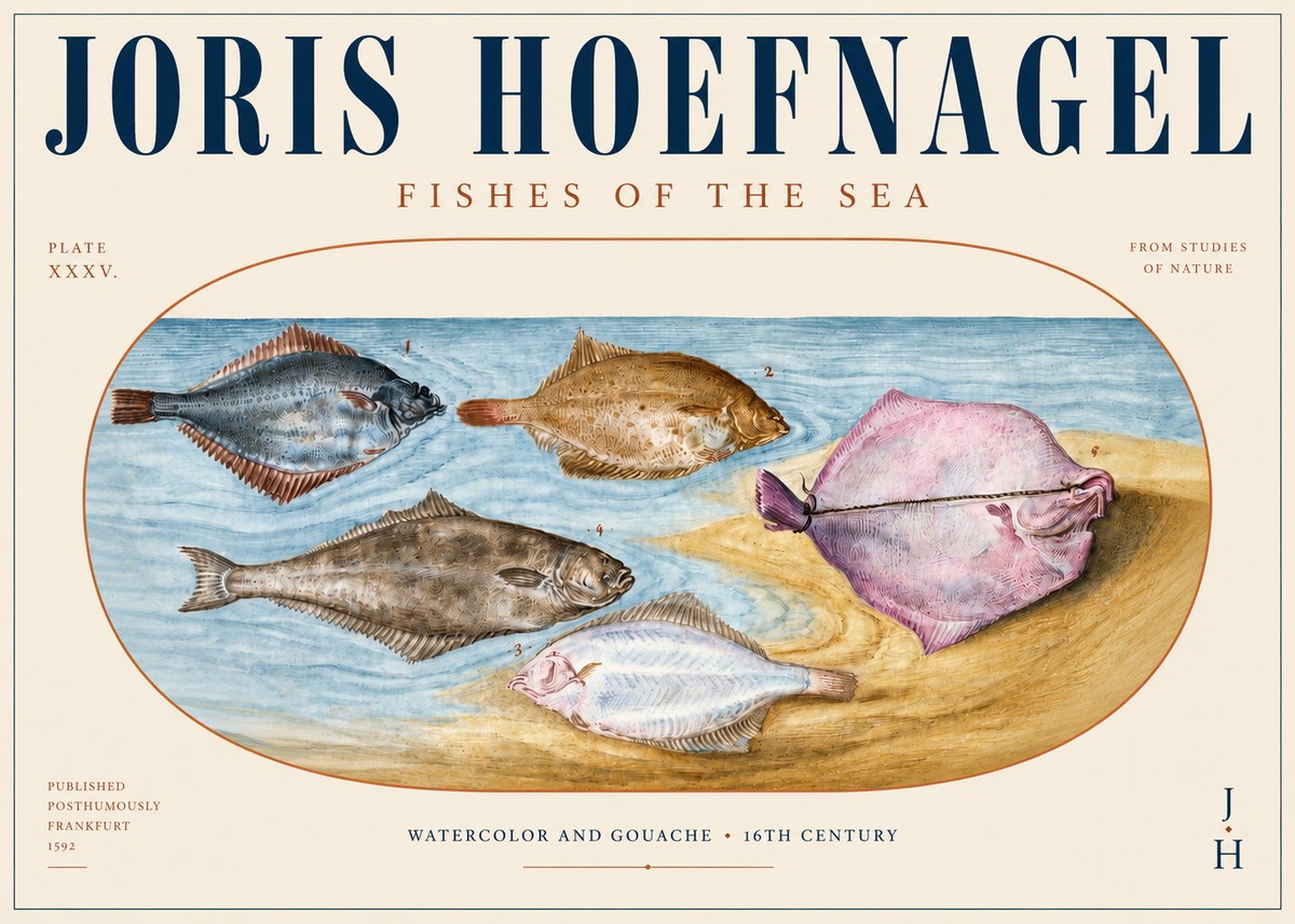Joris Hoefnagel Fishes of the Sea II No3 - Affiche