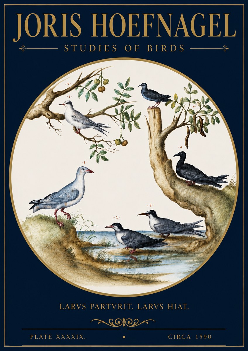 Joris Hoefnagel Studies of Birds II No4 - Affiche