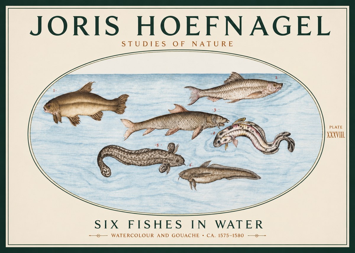 Joris Hoefnagel Six Fishes in Water II No3 - Affiche