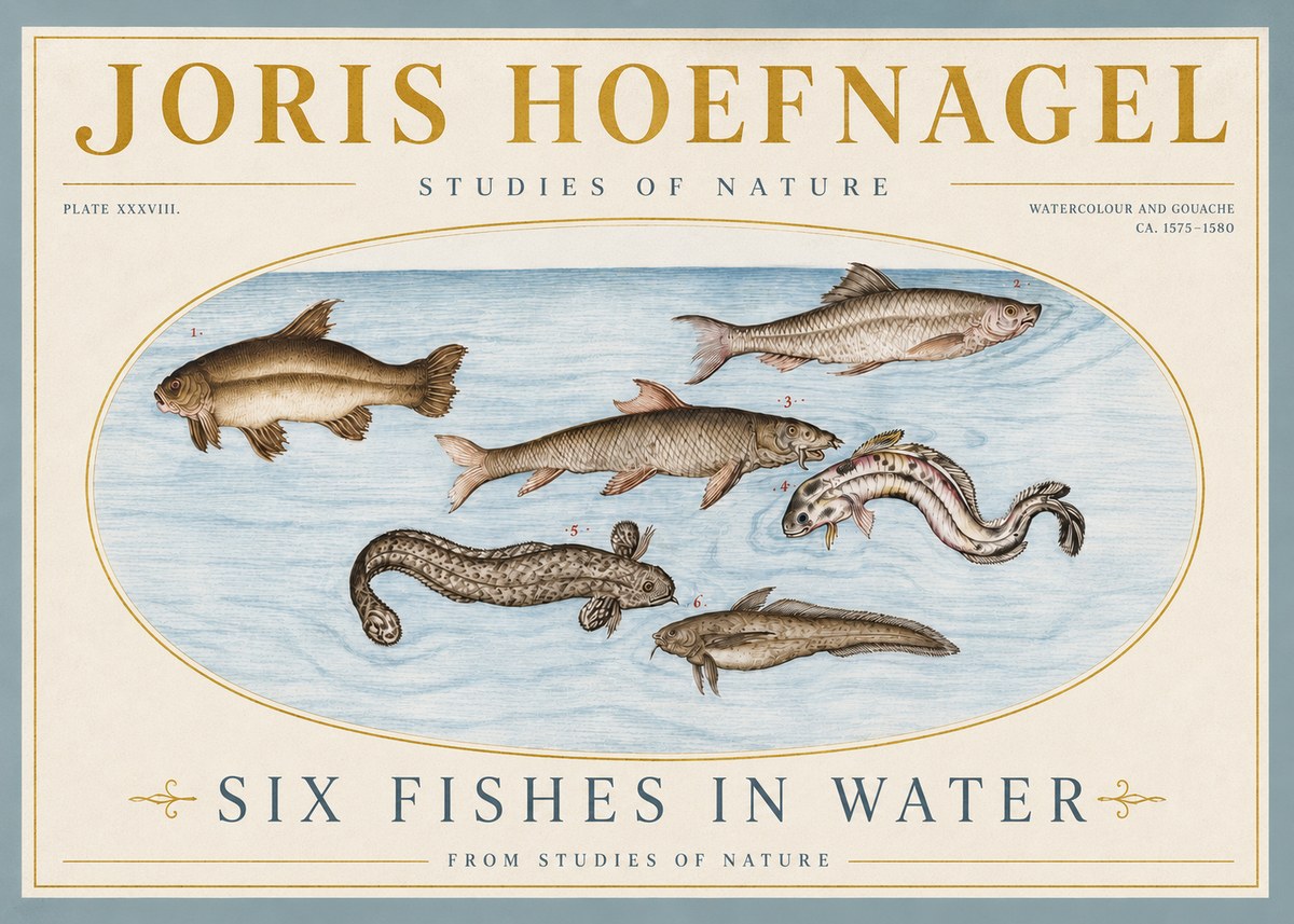 Joris Hoefnagel Six Fishes in Water II No4 - Affiche