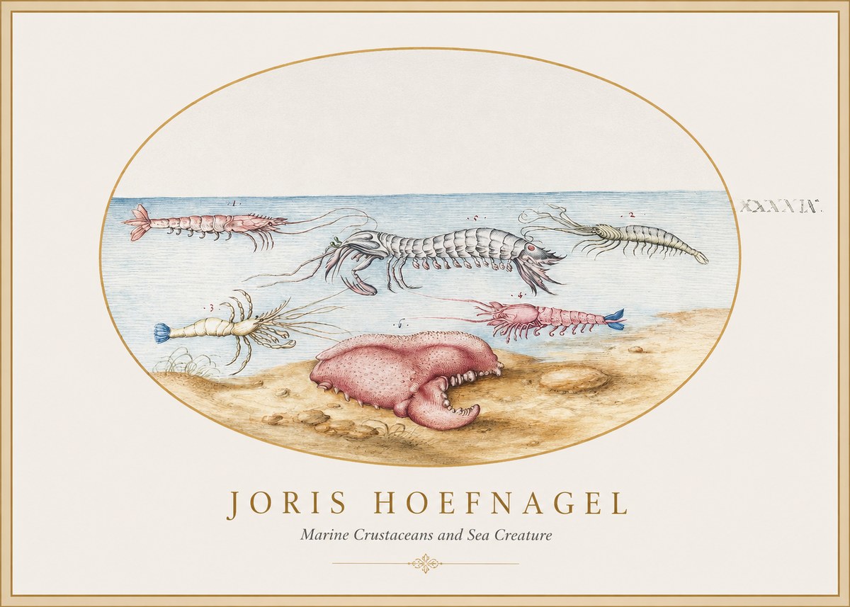 Joris Hoefnagel Marine Crustaceans and Sea Creature No1 - Affiche
