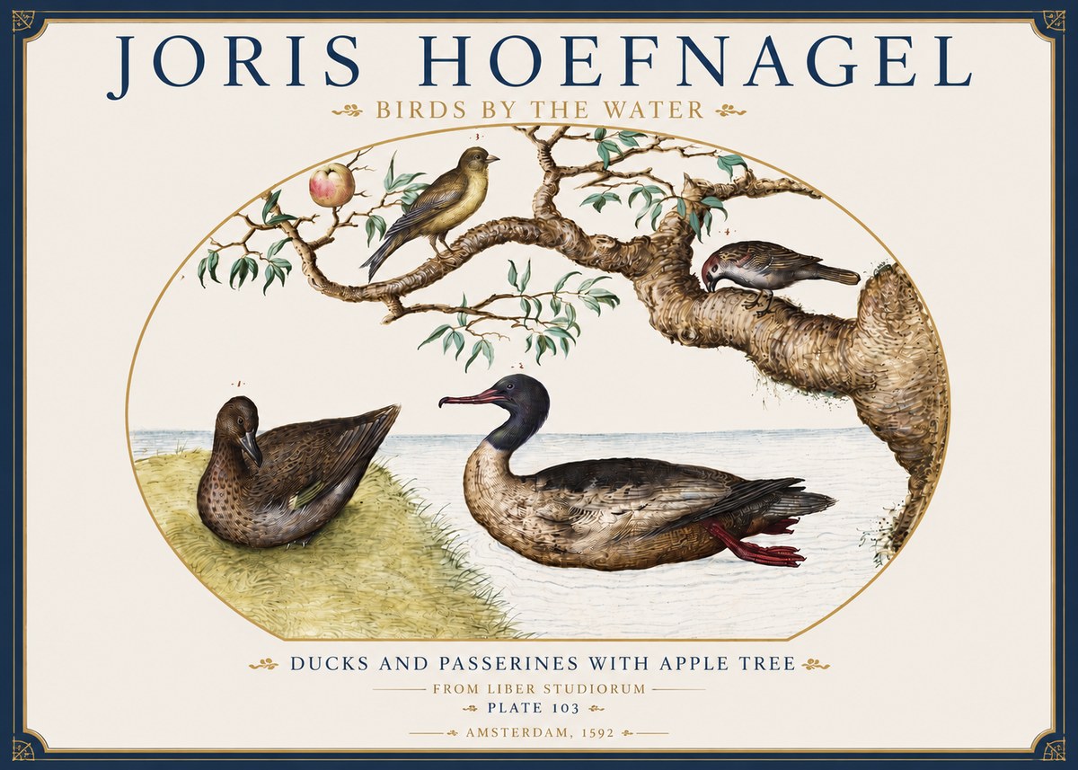 Joris Hoefnagel Ducks and Passerines with Apple Tree No3 - Affiche