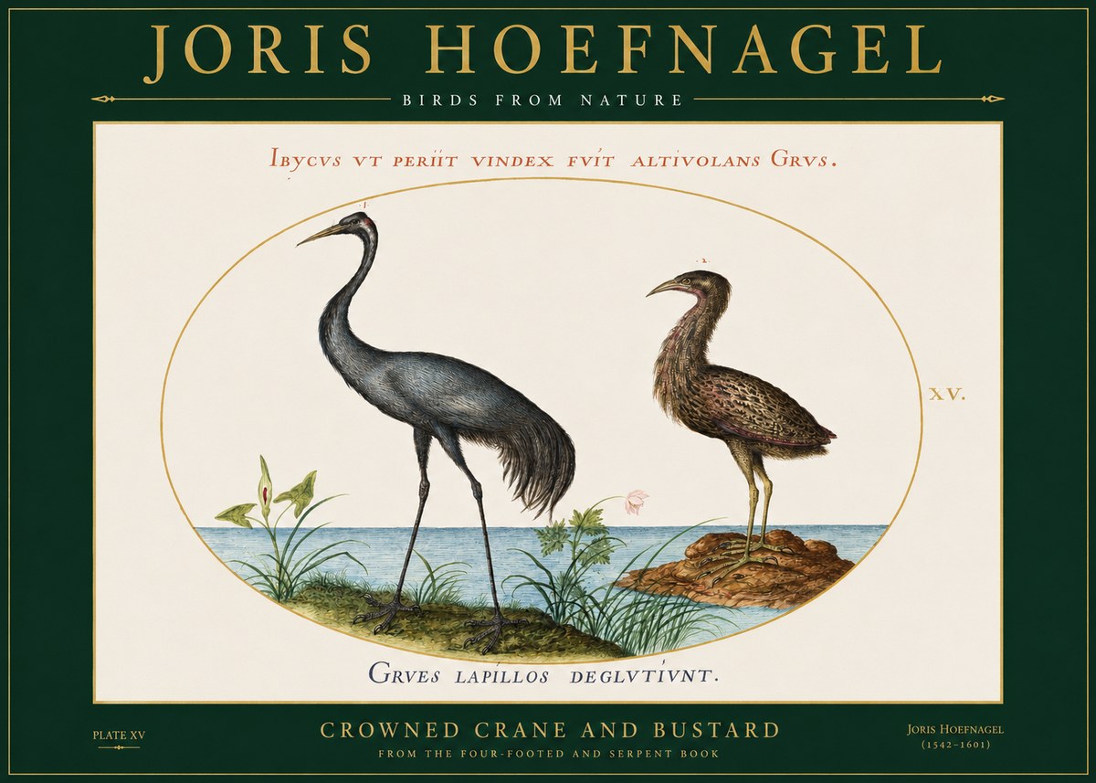 Joris Hoefnagel Crowned Crane and Bustard No2 - Affiche