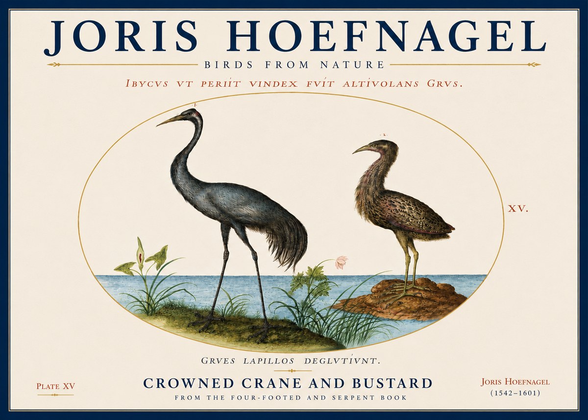 Joris Hoefnagel Crowned Crane and Bustard No4 - Affiche