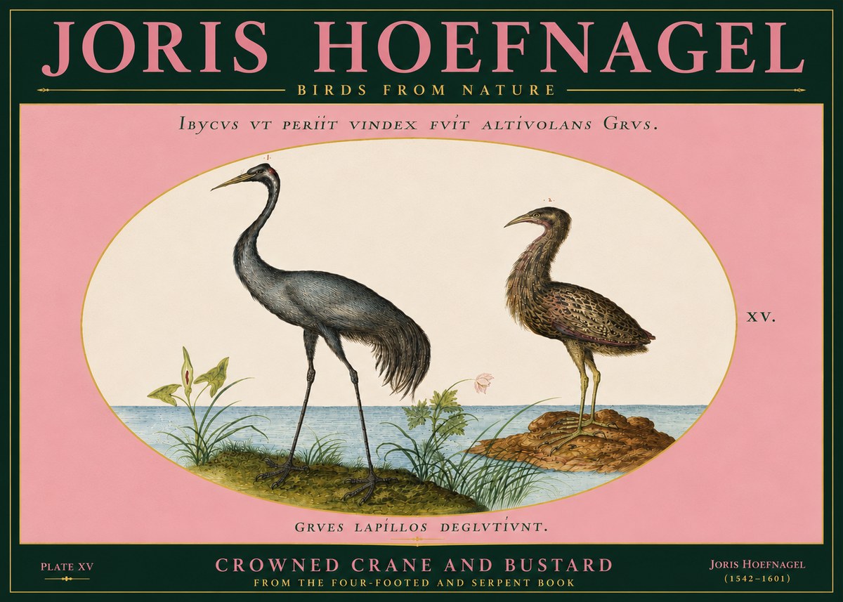 Joris Hoefnagel Crowned Crane and Bustard No5 - Affiche