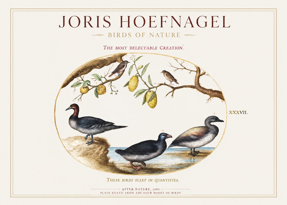 Joris Hoefnagel Plate Xxxvii from the Four Books of Birds No1 - Affiche