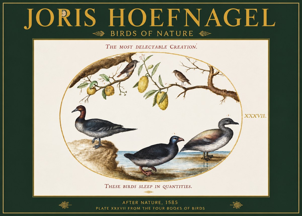 Joris Hoefnagel Plate Xxxvii from the Four Books of Birds No2 - Affiche