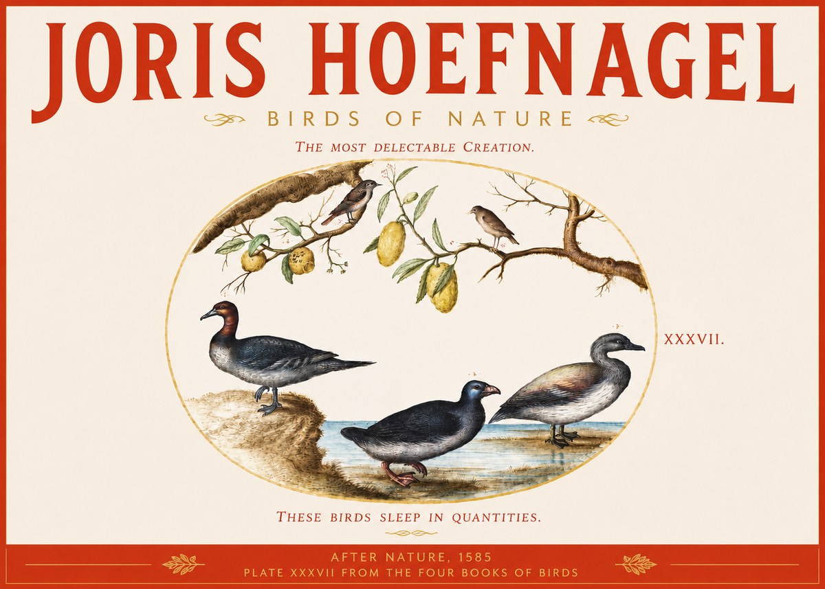 Joris Hoefnagel Plate Xxxvii from the Four Books of Birds No3 - Affiche