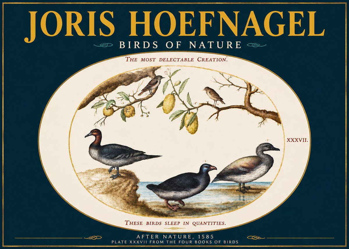 Joris Hoefnagel Plate Xxxvii from the Four Books of Birds No4 - Affiche