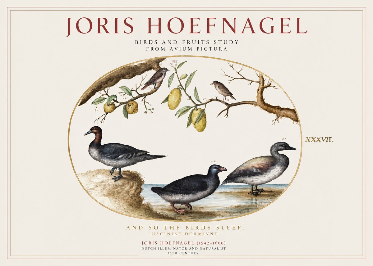 Joris Hoefnagel Plate Xxxvii from the Four Books of Birds No5 - Affiche