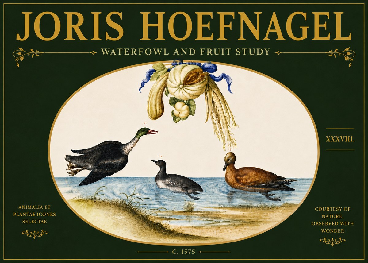 Joris Hoefnagel Waterfowl and Fruit Study No6 - Affiche