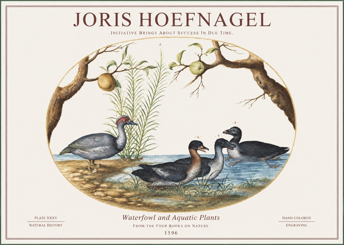 Joris Hoefnagel Waterfowl and Aquatic Plants No1 - Affiche