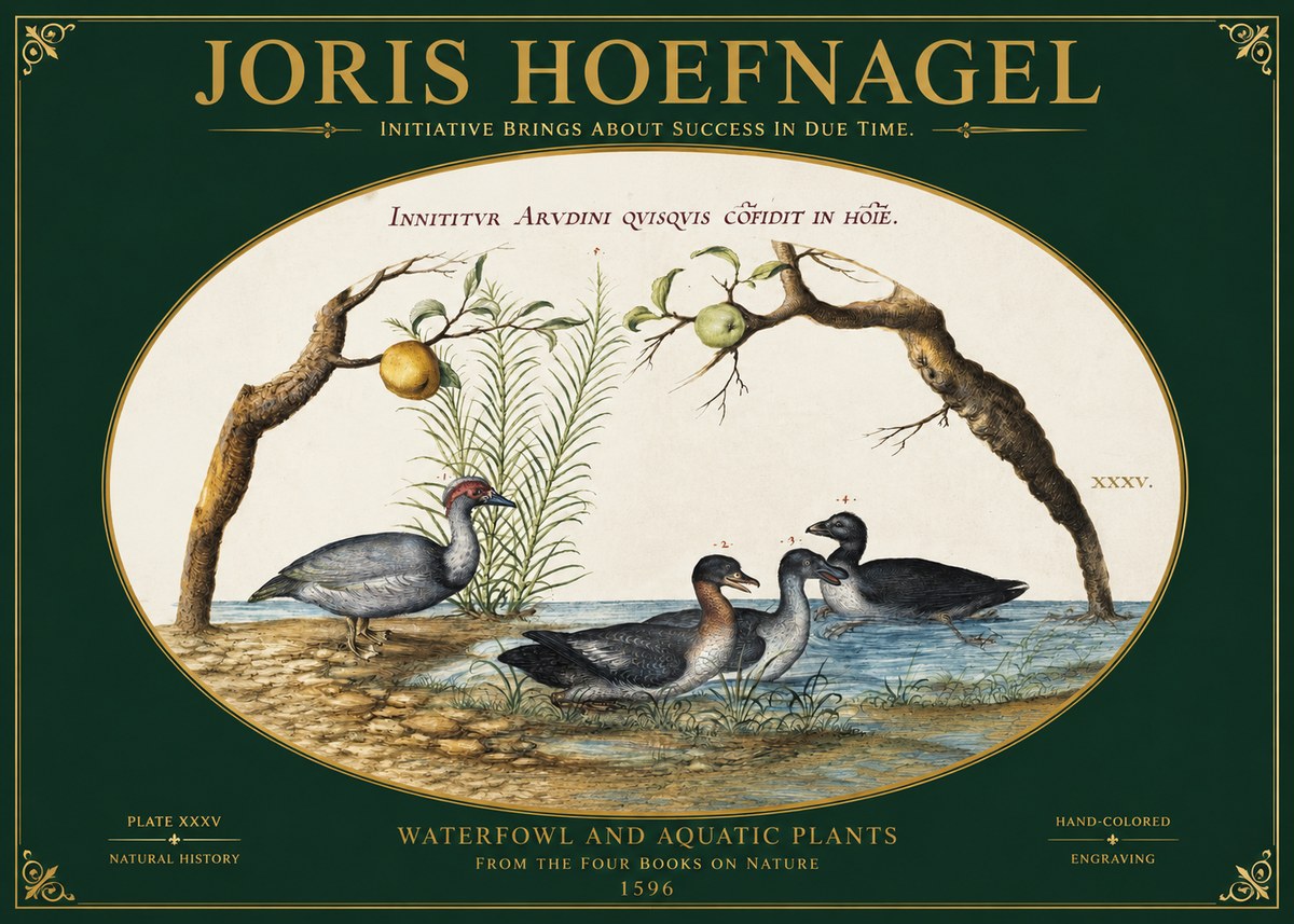 Joris Hoefnagel Waterfowl and Aquatic Plants No2 - Affiche